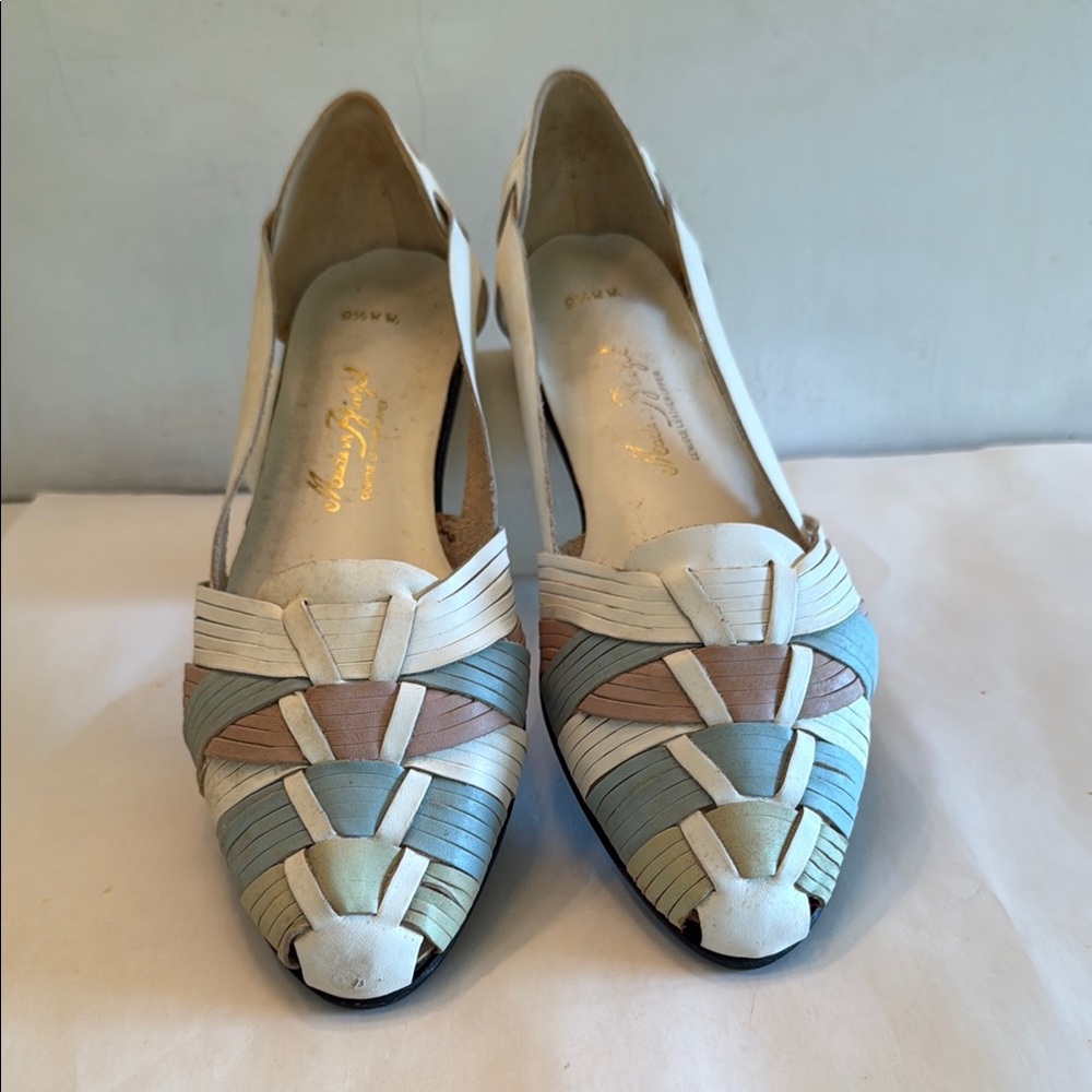 Made in Brazil leather flats cream white woven upper pastel beach colors summer